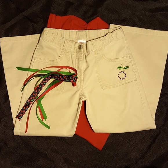 Gymboree Cherry Bling Khaki Pants & NEW Matching Pony Tail Holder - Picture 2 of 6